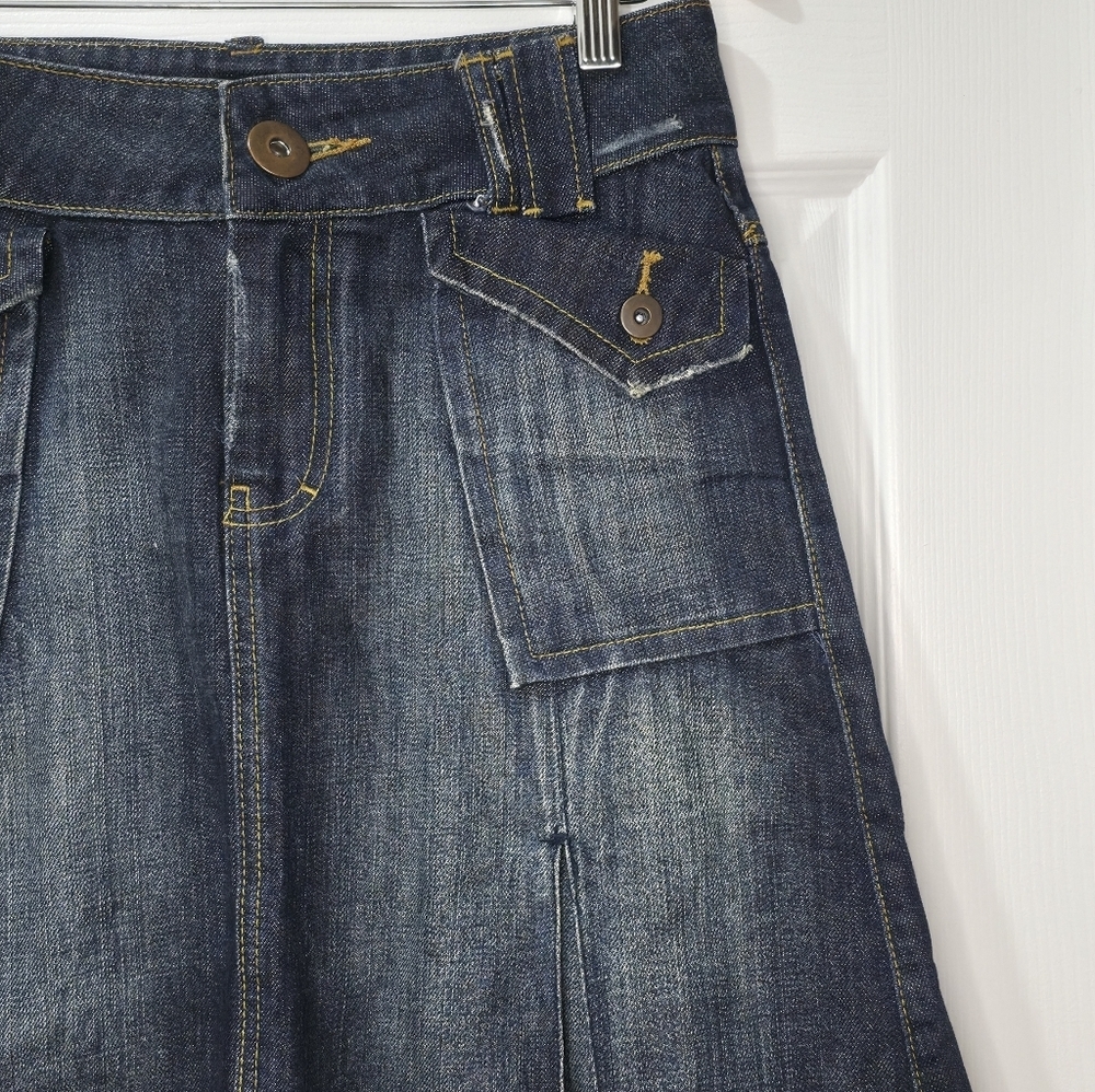 Tristan & Iseut Cargo Denim Skirt Low Rise Dark Blue Y2K Skirt US4 - Picture 5 of 11